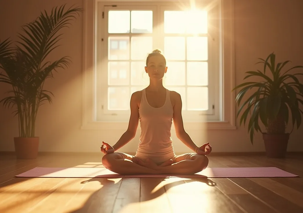 Bright yoga studio filled with morning light